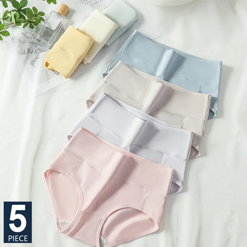 5Pcs Cotton Women Panties High Waist Body Shaper Underwear Breathable Grils Briefs Sexy Ladies Underpants Solid Slimming Panty