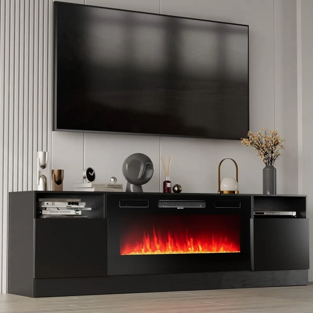 Fireplace TV Stand with Two Hinged Doors for TVs UP to 80