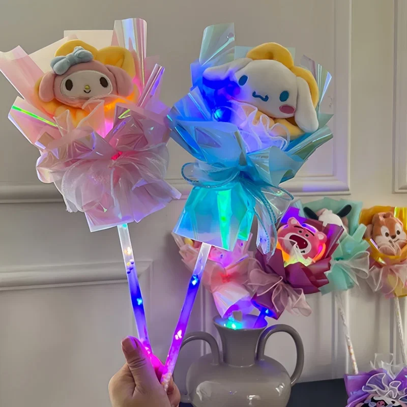 Sanrios การ์ตูนเรืองแสงอะนิเมะ Kawaii My Melody Kuromi Cinnamoroll นางฟ้าไม้กายสิทธิ์ของเล่นเด็กน่ารักของขวัญวันวาเลนไทน์