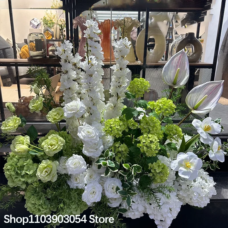 3D Grüne Pflanzen Rosen-Hortensien-Blumenreihe Hochzeitstisch Floristik Kommerzielle Platz-Trennwand Hotel-Szenen-Layout Bodenblumen-Dekoration – Detail 3