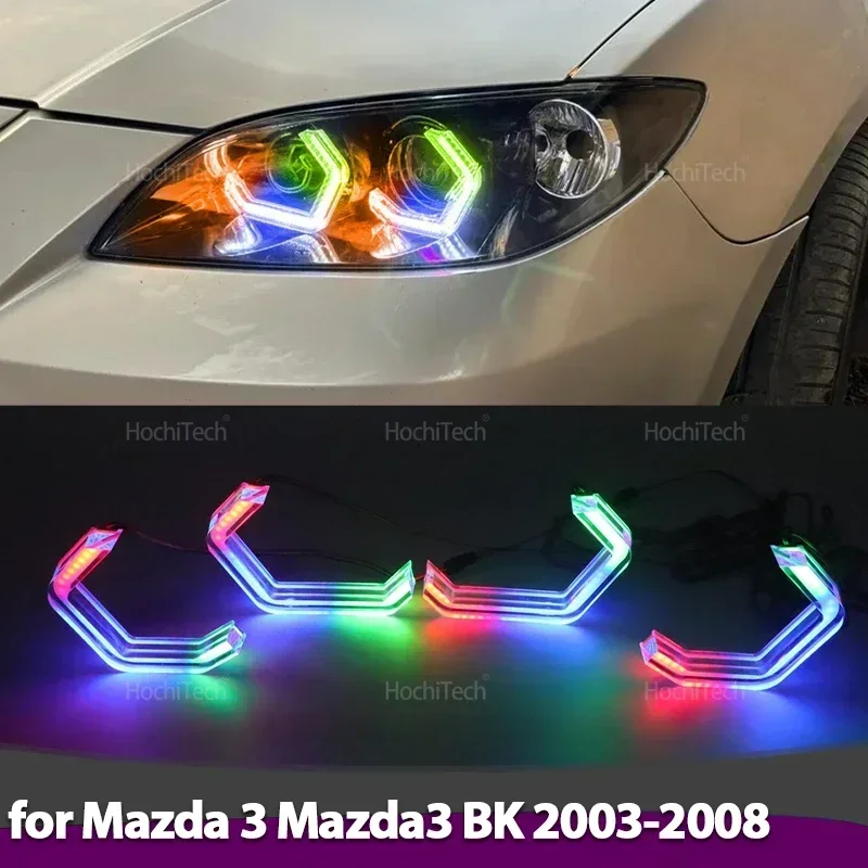 For Mazda 3 Mazda3 BK Sedan Hatchback 2003-2008 Flowing Multi-colored Ring Angel Eyes RGB LED App Control Turn Signal Light