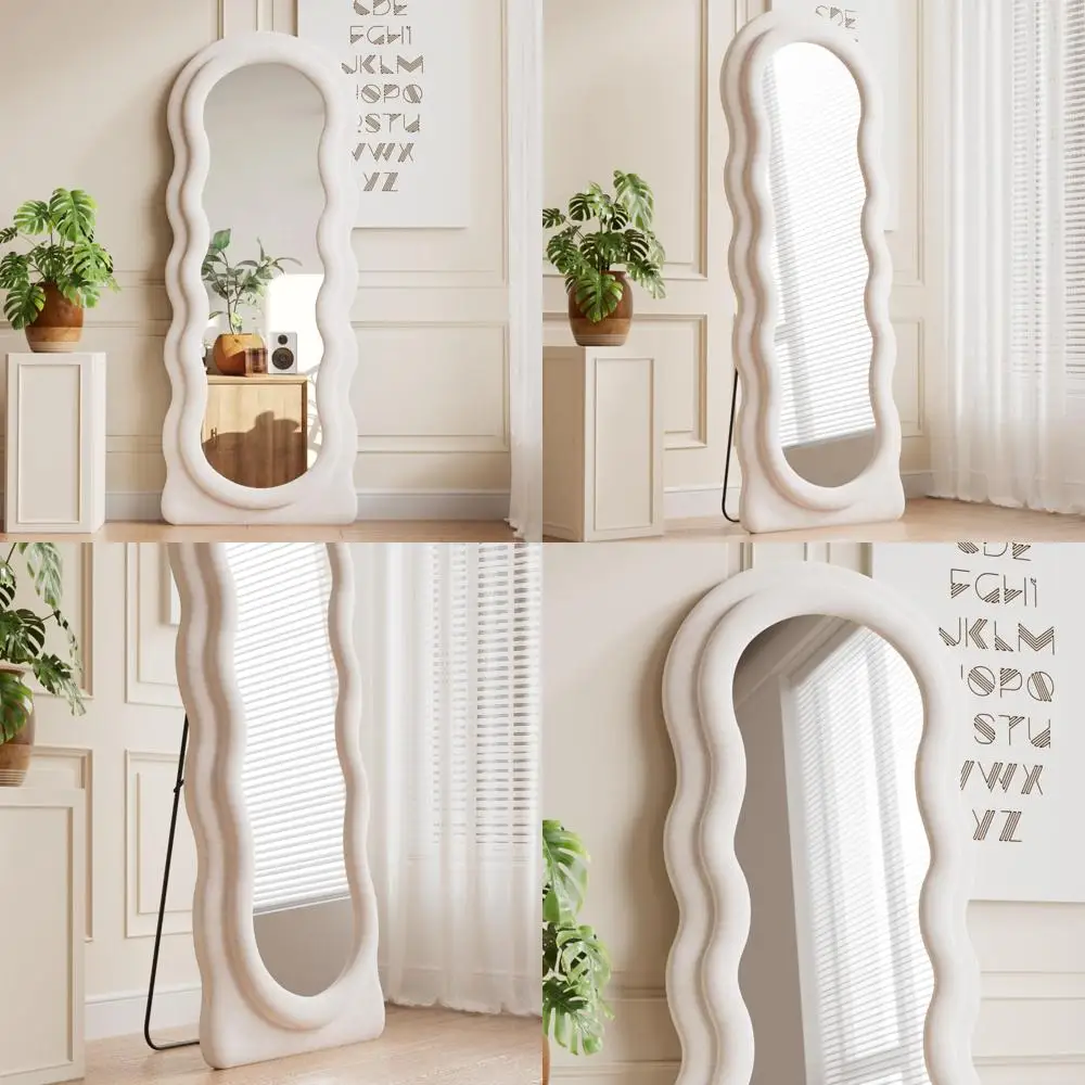 Full Length Wavy Mirror 63 x 24 - Wall Hanging or Leaning Mirror with Wooden Frame for Home Decor