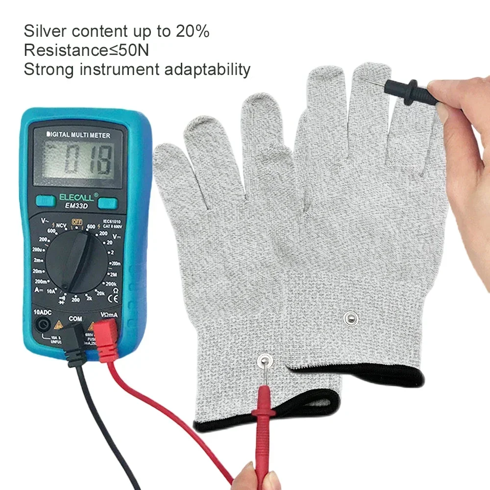 Guantes conductores de fibra de plata para masaje, guantes Bio de Electro Shock con alambre para masajeador de pulso, dispositivo de acupuntura