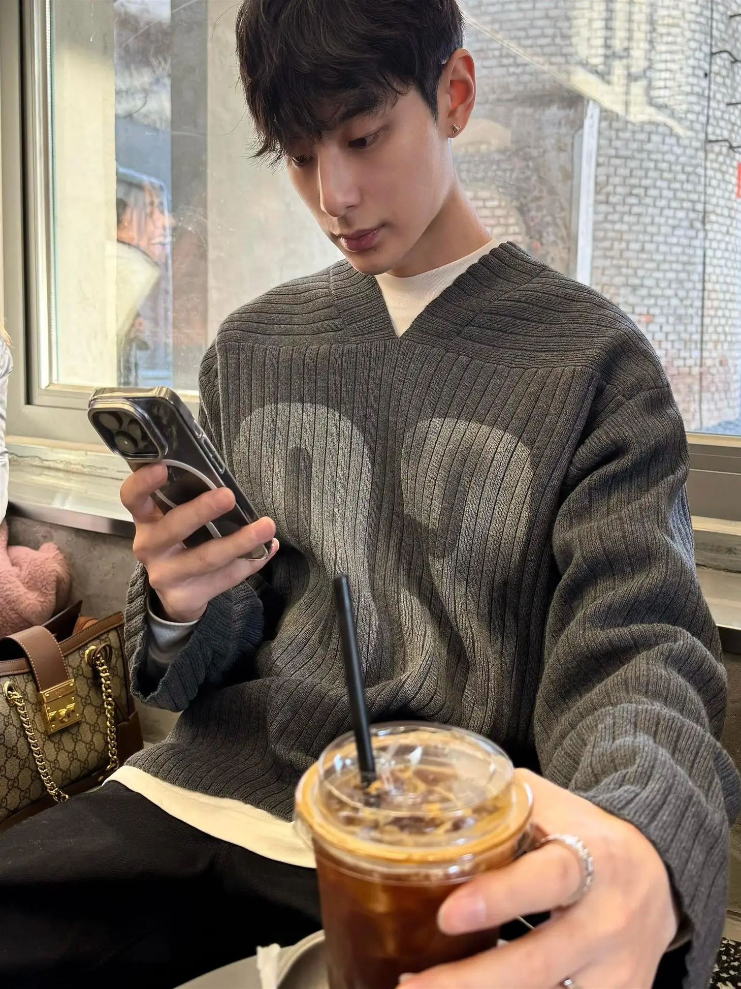 

Cleanfit Свободный вязаный свитер с v-образным вырезом Long Sve Floral ey ex Корейский Sle Повседневная верхняя одежда Удобное ленивое ощущение