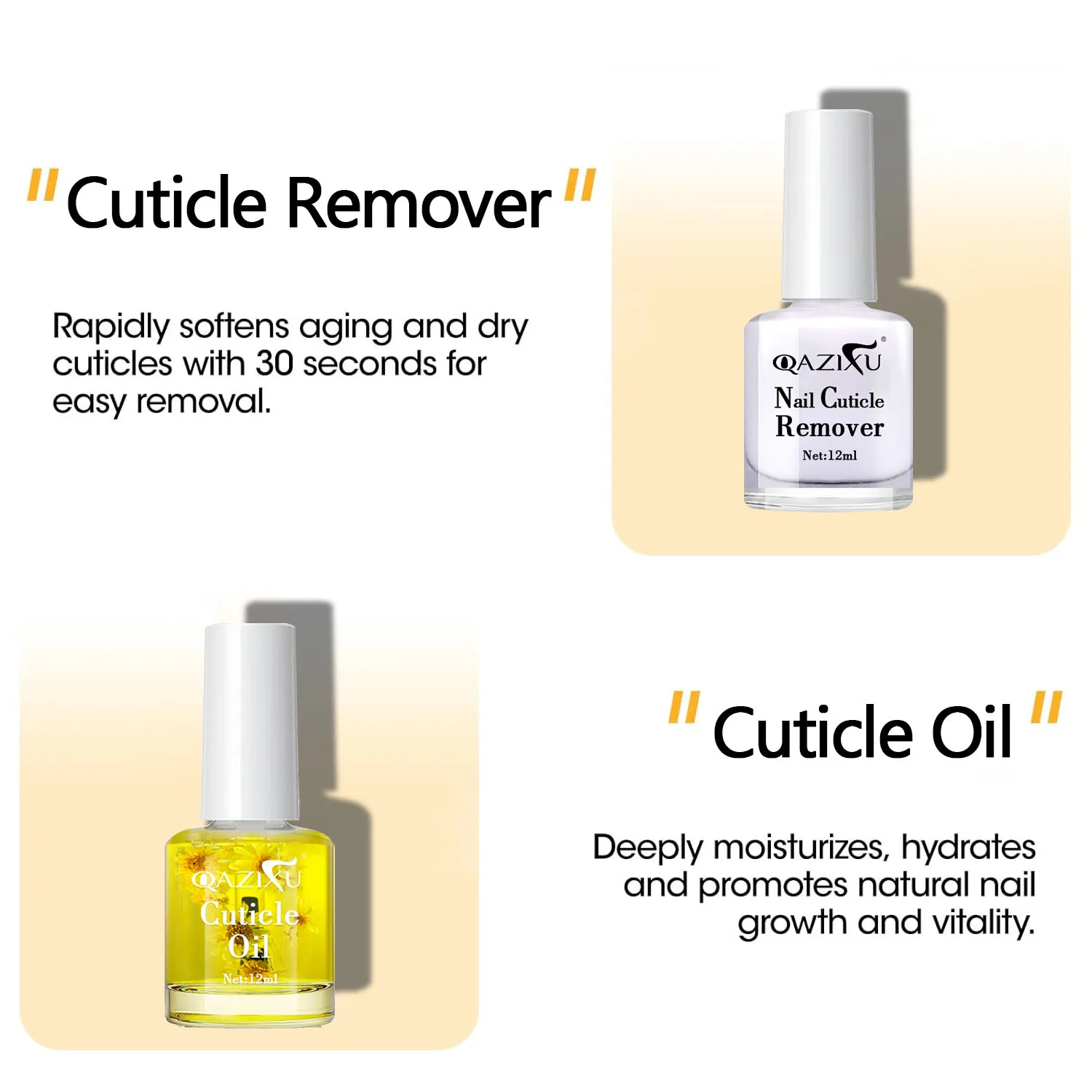 QAZIXU 12 مللي مزيل بشرة الأظافر ومجموعة زيت مغذي للبشرة الميتة للعناية بالأظافر أداة تنظيف البشرة