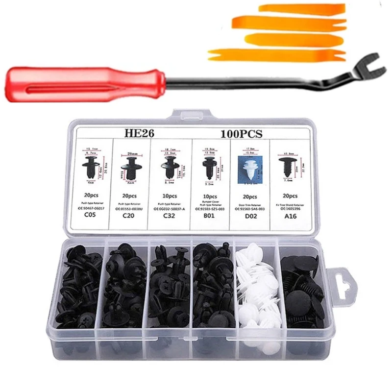 100 قطعة السيارات السيارات السحابة كليب مختلط جسم السيارة دفع التجنيب دبوس برشام الوفير المسمار إصلاح الحاجز دفع التجنيب