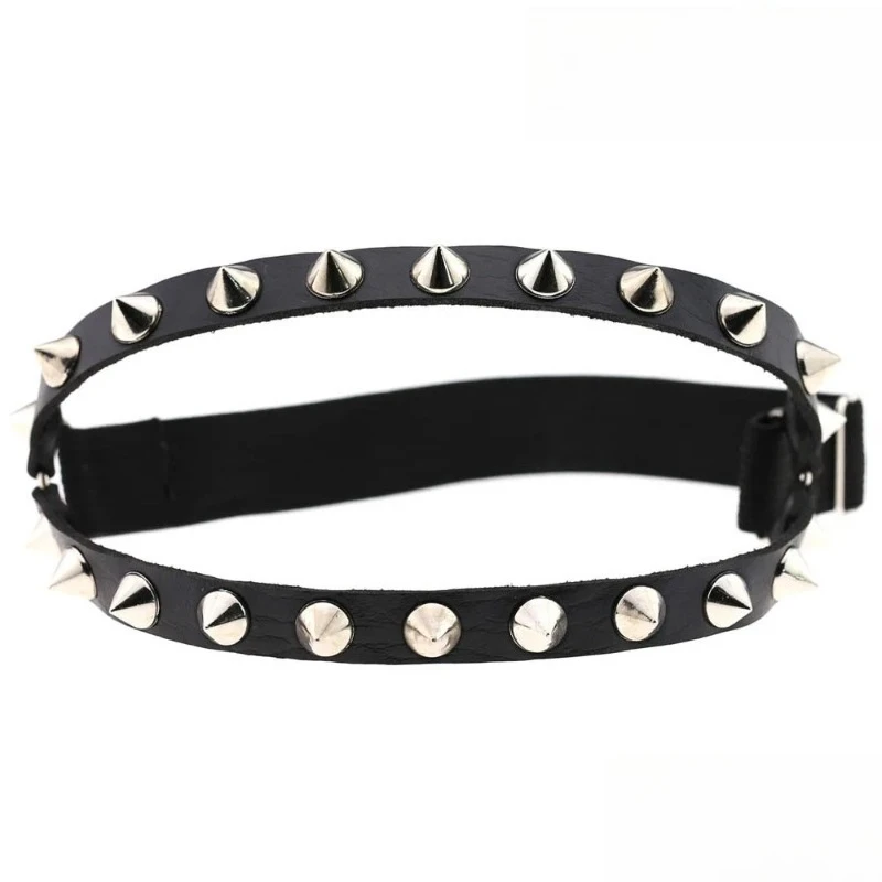 QQ Sexy Garter Belt Thigh Ring Leather Rivet Punk Hip Hop Body Chain Accessories Knee High Socks Elasticity Harness Double Row