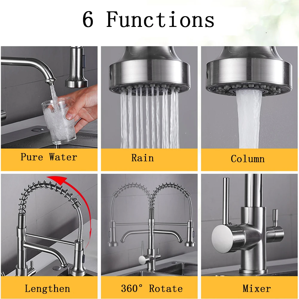 Installation Sink Mixer Hot  Cold Water Kitchen Faucet 360 ° Rotating Spring Faucet Kitchen Spiral Spring Faucet with Pure
