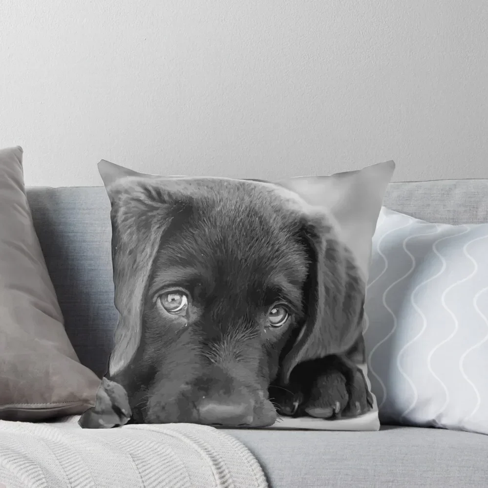 Black Lab Puppy - Chocolate Lab Puppy - Black & White Puppy Throw Pillow Throw Pillow christmas cushions covers pillow