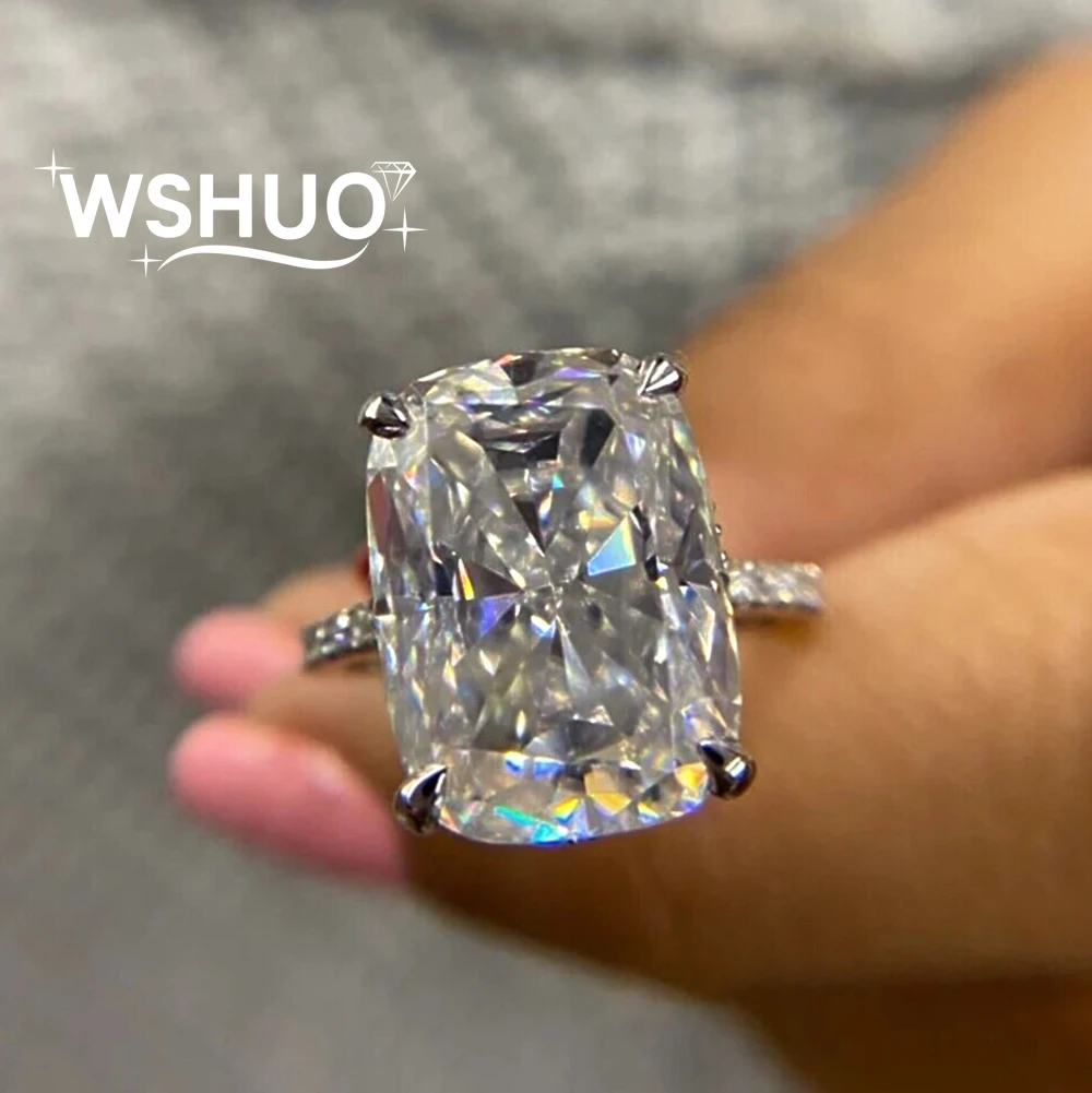 4CT Crushed Ice Cushion Cut Moissanite Engagement Rings With Certificate Hidden Halo Diamond Wedding Band For Women S925 Silver