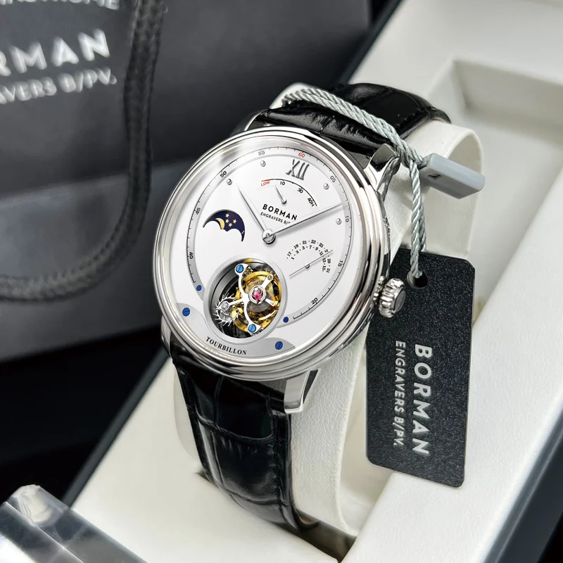

BORMAN брендовые роскошные мужские механические часы Seagull ST8007, мужские часы с сапфировым стеклом, многофункциональные часы с фазой Луны
