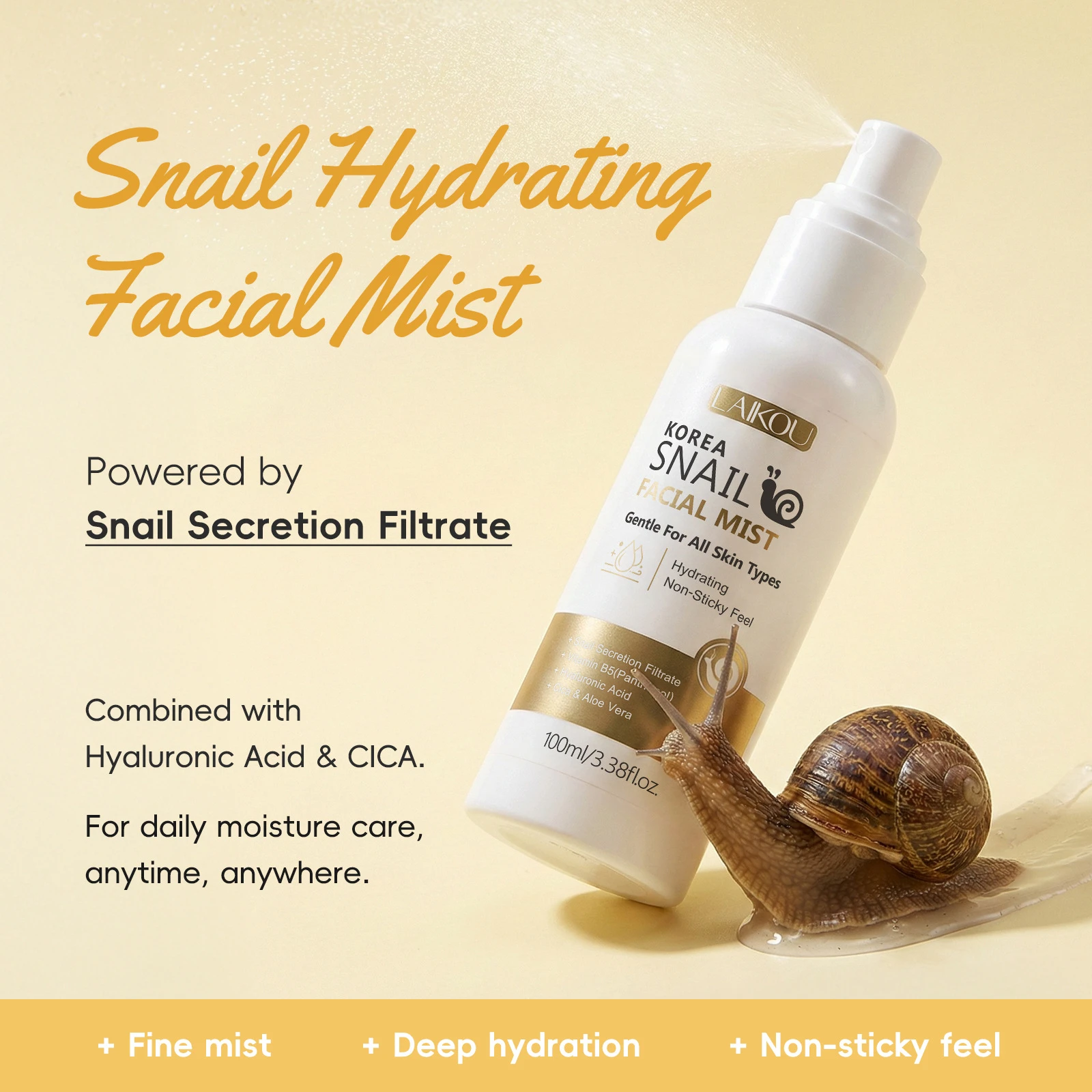 Snail Moisturizing Facial Spray 100ml Hydrating Refreshing Toner Mist Deep Nourish Dry Skin Portable Face Care Spray Daily