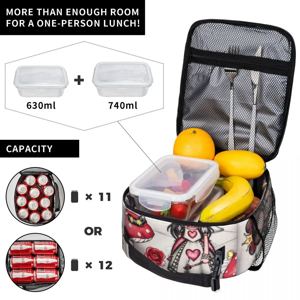 Gorjuss Accessories Insulated Lunch Tote Bag School Lunch Container Portable Casual Cooler Thermal Bento Box