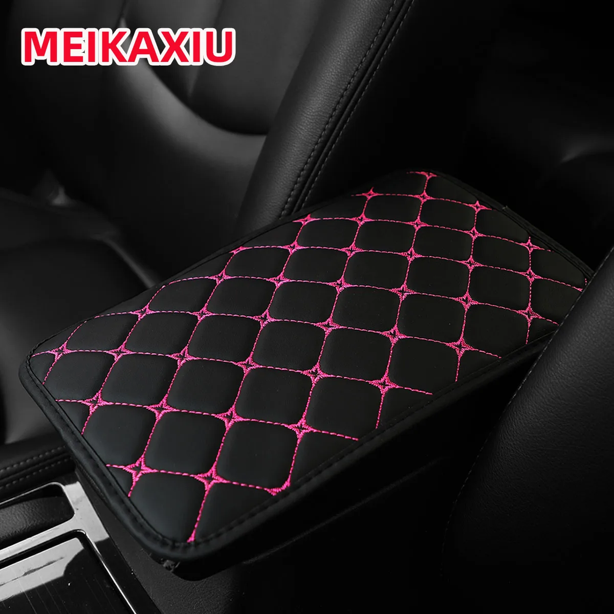 A PU Leather Embroidered Stereo Lattice Car Armrest Cushion New Center Control Cushion Decorative Female Automotive Supplies