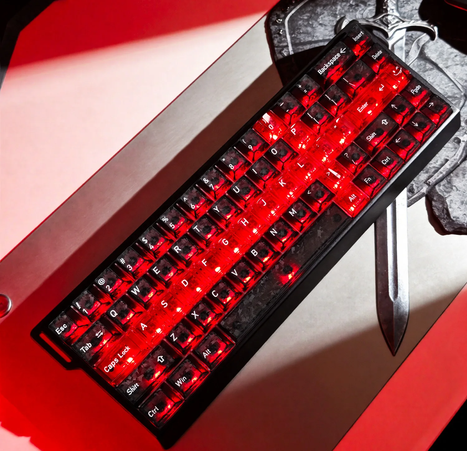 136 Keys Red Sword PC Key caps Cherry Profile UV Print Backlit Keycap Set for MX Keyboard 61/68/75/82/84/87/96/98/100/104/108