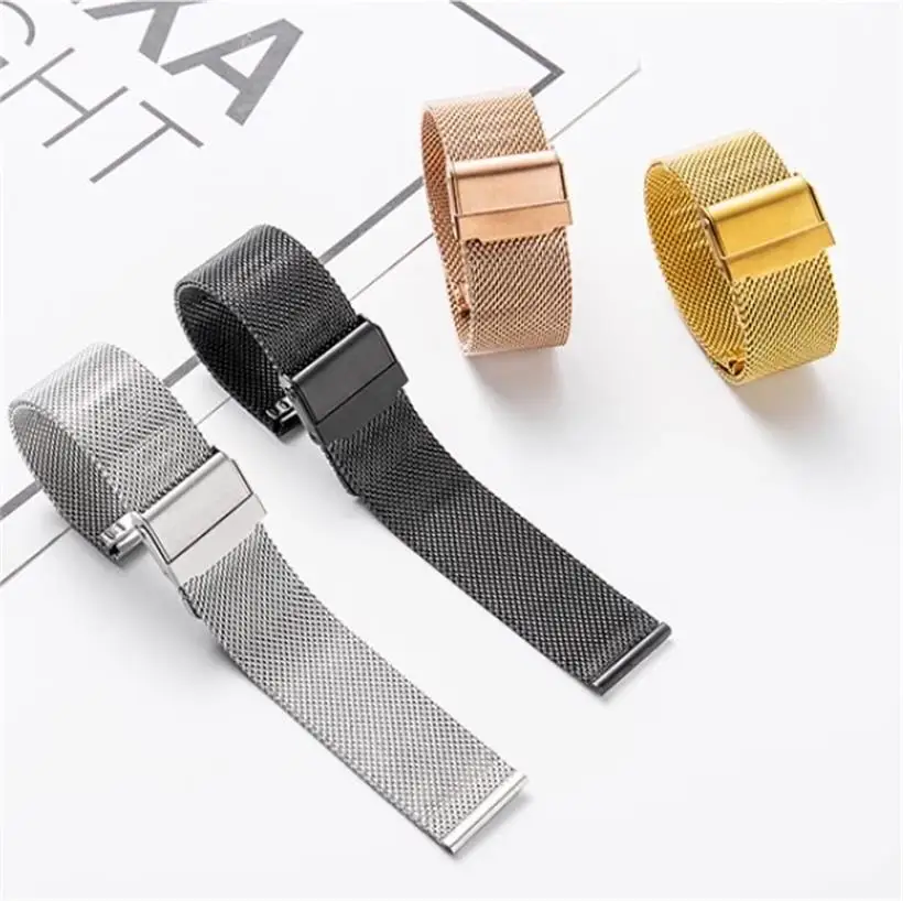 Watch Accessories Ultra-Thin Stainless Steel Metal Braided Steel Mesh Strap Precision Steel Double Buckle Men Women Table Lian