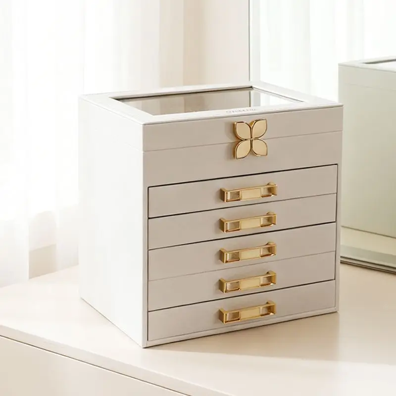 PU Leather Storage Box Modern Minimalist Display Case Bracelet Necklace Earrings Storage Boxes Transparent Window Jewellery Box