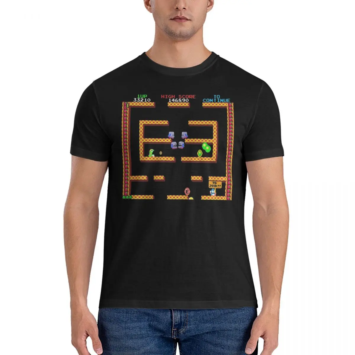 Novelty Bubble Bobble Level Game T-Shirts Men Round Neck Cotton T Shirts Short Sleeve Tee Shirt Printing Clothing