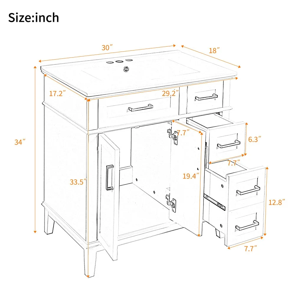 Bathroom Vanity with Ceramic Sink, 30