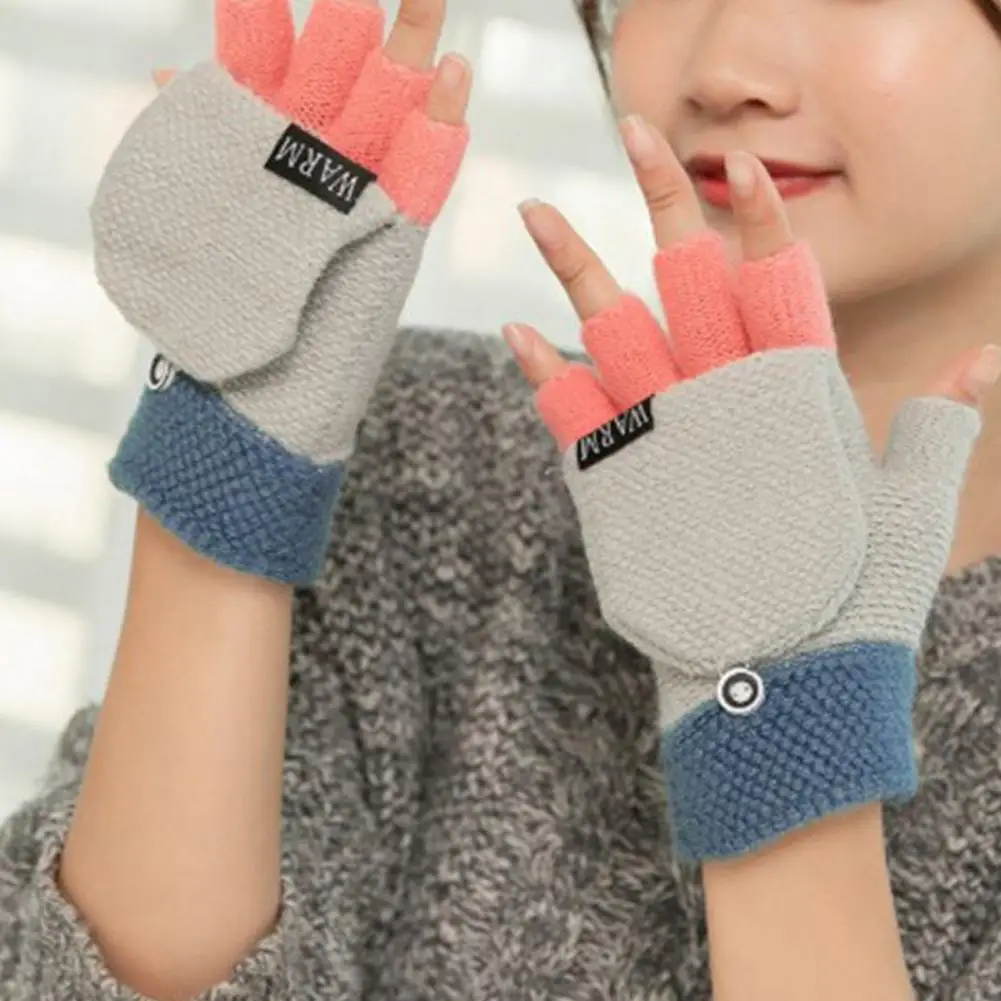 1 Pair Unisex Gloves Color Block Letters Autumn Winter Windproof Stretchy Gloves for Outdoor