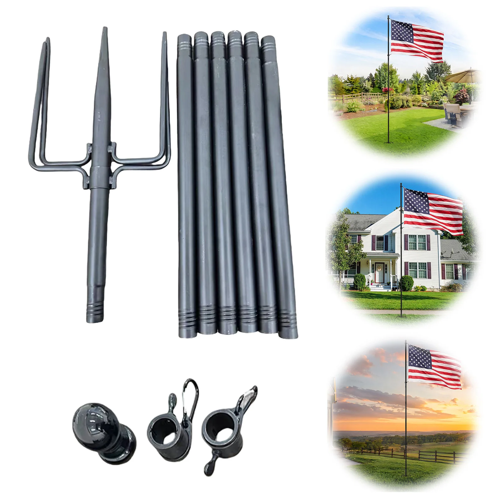 11/12FT Heavy Duty Residential Flagpoles Stainless Steel Outdoor Flagpole Height Flag Pole Holder for Backyard Lawn Garden Patio