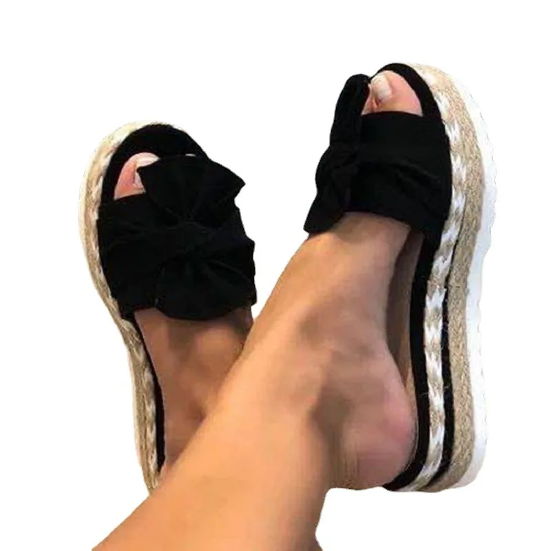 Plus Size Vrouwen Slippers Zomer Vis Peep Toe Bow Mode Strand Schoenen Platform Mid Hakken Outdoor Vrouwen Sandalen gratis Verzending