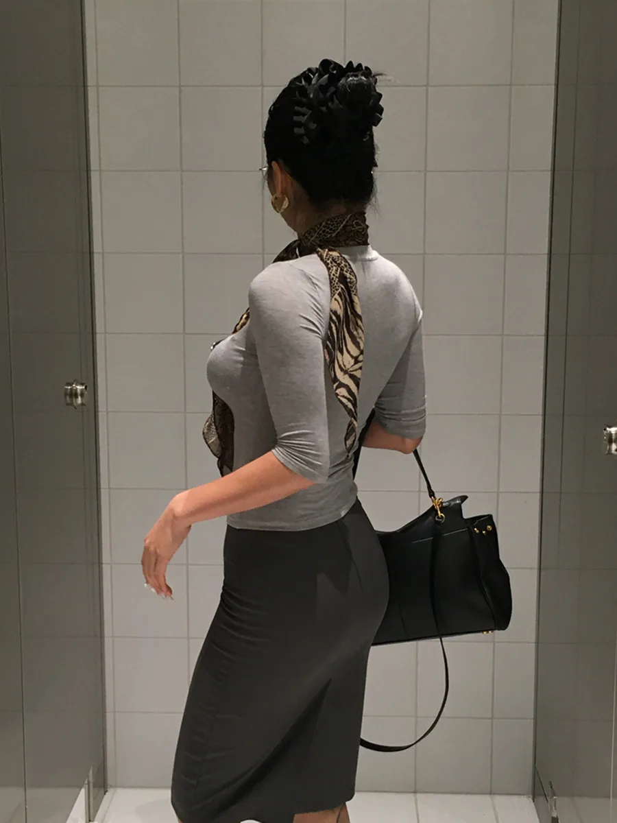 نصف الصدر سليم التخسيس منتصف الأكمام تي شيرت للنساء التي شيرت ربيع جديد موضة غير رسمية المرأة تيز 2025 بلايز جديدة N4W2 #6