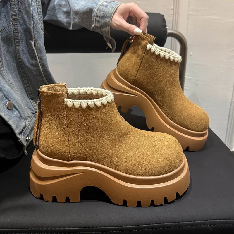 

Женские ботильоны на платформе, замшевая модная обувь на среднем каблуке, зима 2025, зимние готические ботинки, новый брендовый дизайнер, короткие Mujer Botas