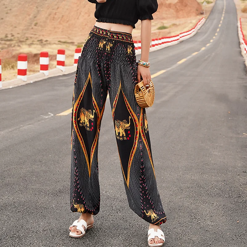 

Beach Pants Women 2022 New High-waist Ethnic Style Women's Crotch Bloomers Loose Wide-leg Pants Yoga Pants Women Clothing