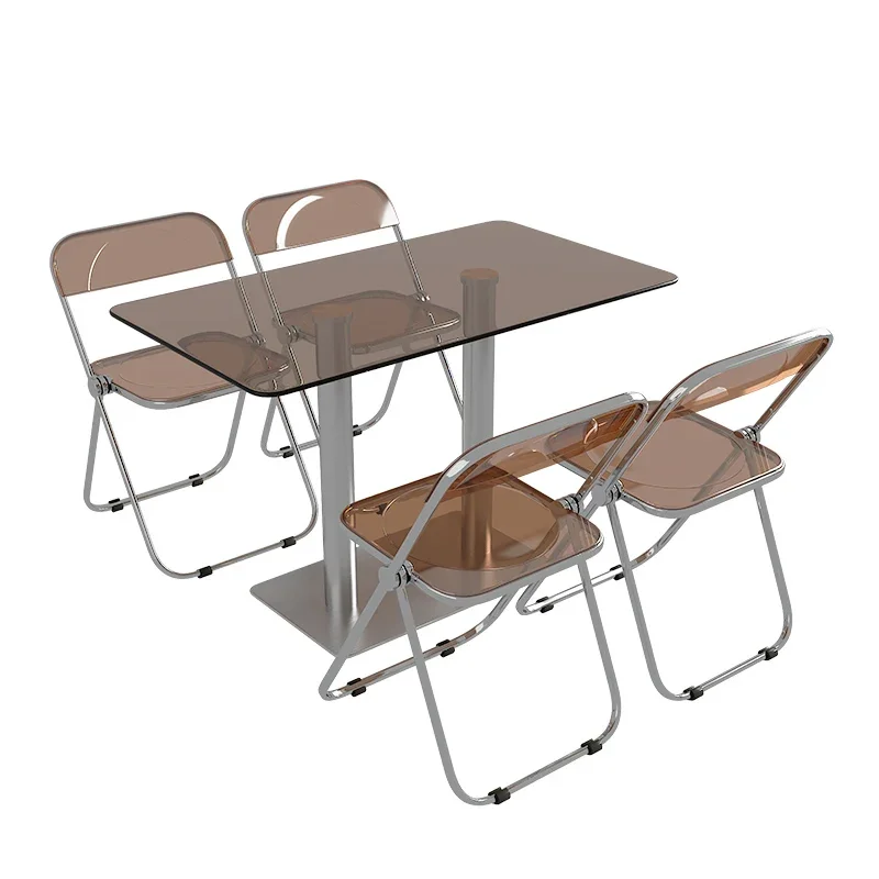 

Dining table and chair combination household simple industrial wind tempered glass photo personalized table