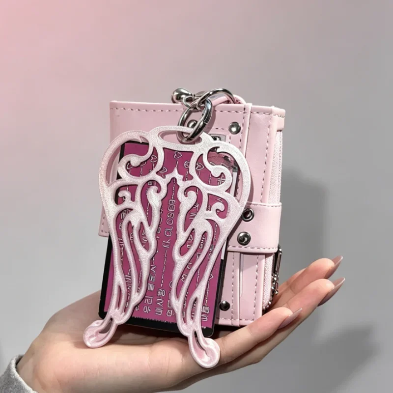 Card Holder Y2K Punk Style Bag Pendant 3D Printed Hollow Display Card Sleeve Solid Color Mini Coin Purse Keychain Accessory