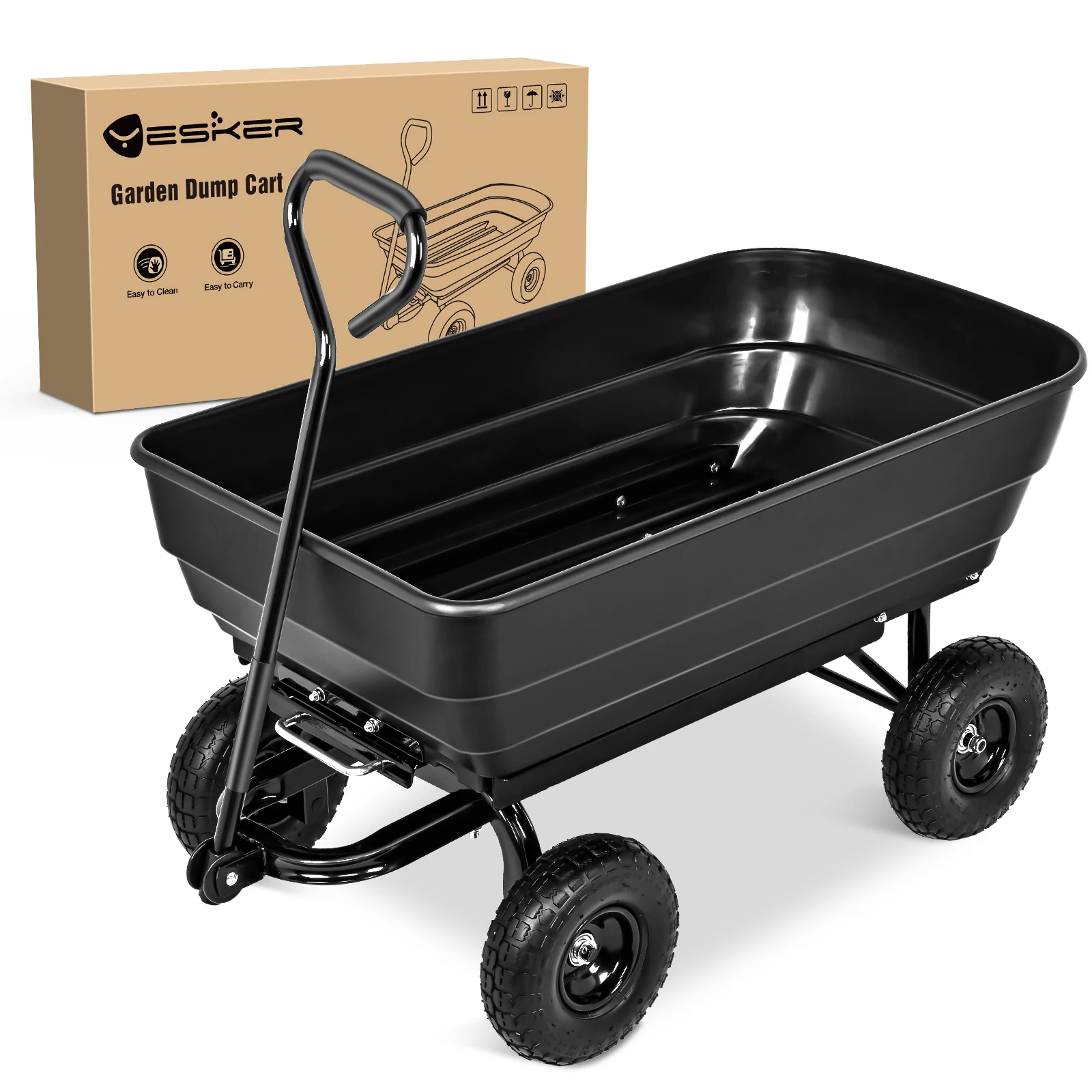 Garden Carts - 900lbs Dump Wagon with All Terrain Inflatable Wheels for Yard Lawn Farms Gardening - Heavy Duty Utility Outdoor Hauling Wheelbarrow