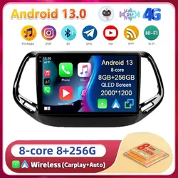 Android 13 Carplay Auto WIFI+4G For Jeep Compass 2017 2018 2019 Car Radio GPS Stereo Multimedia Video Player 2din Head Unit DSP