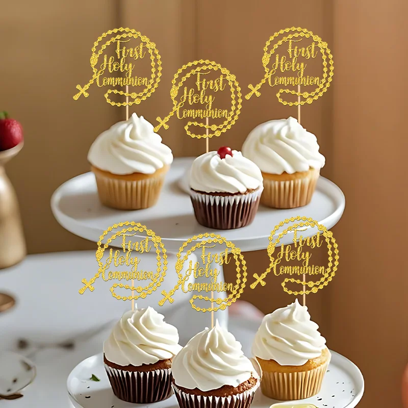 YOMDID 24 Stück glitzernde Cupcake-Topper zum Thema Erstkommunion, Kuchendekorationen zum Thema Kommunion für Taufdekoration, Bapteme