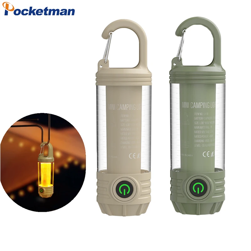 Portable LED Camping Lantern 6 Modes USB Rechargeable Outdoor Hanging Lights 2 In 1 Multifunctional Flashlight Tent Lamp 1 Pack