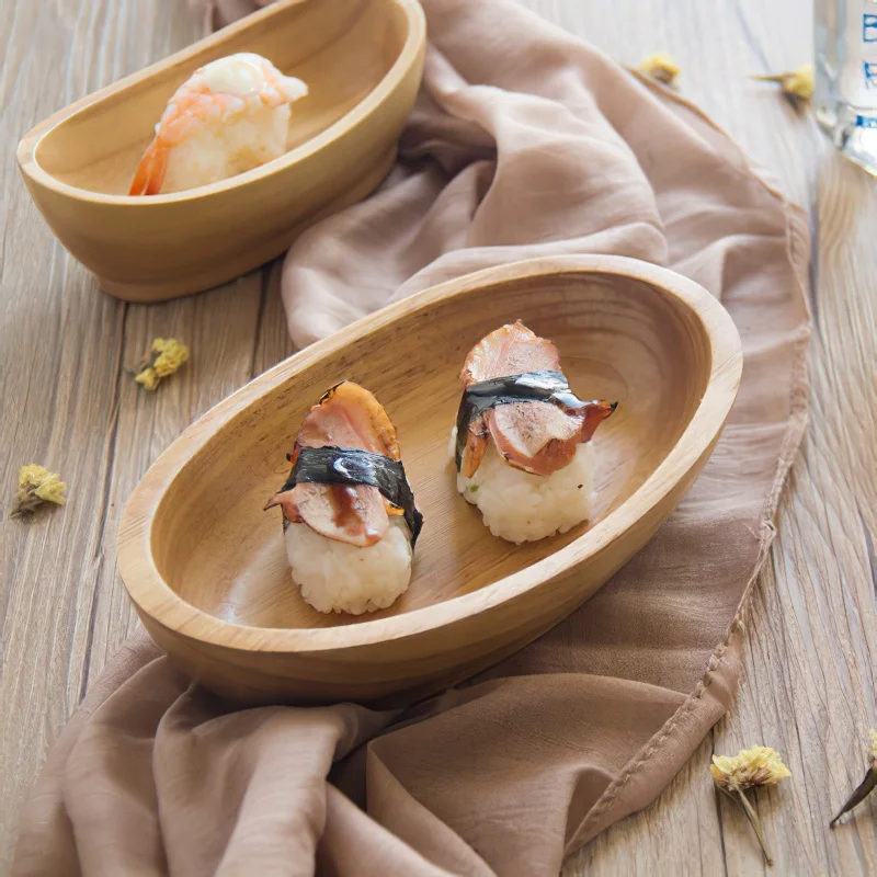 

Solid Wood Creative Boat Plate Japanese Wooden Dim Sum Snack Dish Sushi Plate Fruit Bowl Eco-friendly Tableware Dropshipping