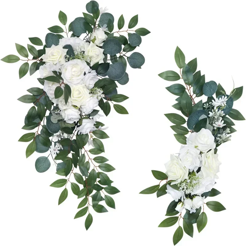 

2PCS Artificial Wedding Arch Flowers Kit Draping Fabric Wedding Flowers Swag Floral Arrangements Garlands Greenery for Ceremony