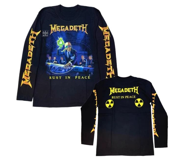 Megadeth Rock Whip Metal Four Heavenly Kings American 3D Printed Long Sleeved Men's and Women's Fashion T-shirt