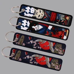 Flowers Crane Art Painting Embroidery Key Fobs Cat Key Tags Keychain For Motorcycles Cars Key Ring Accessories Chaveiro Jewelry