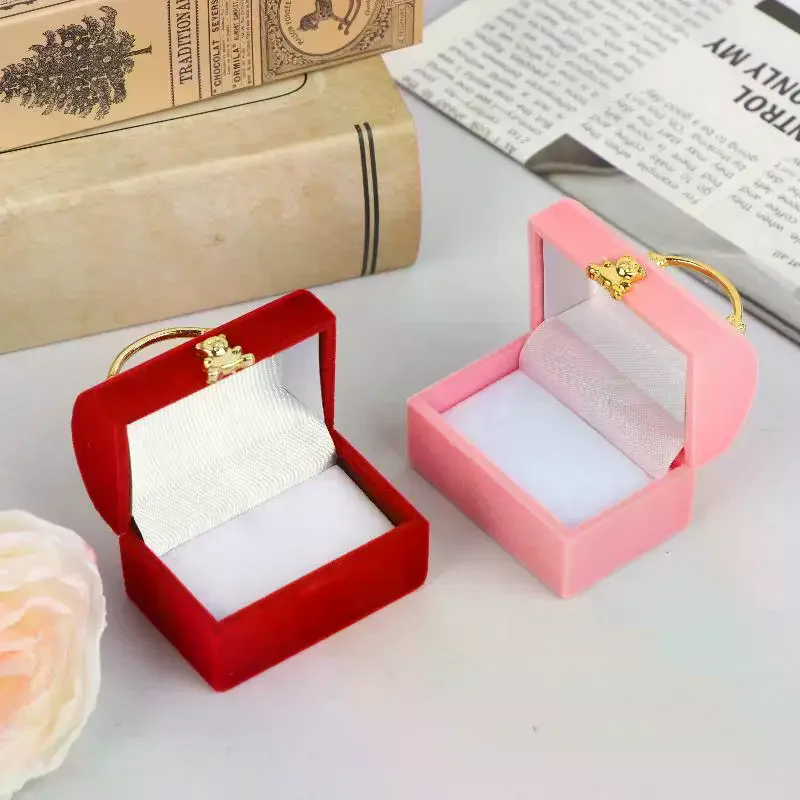 1 Piece Small Jewelry Box Velvet Wedding Ring Box Necklace Display Box Cute Bear Gift Box Container Case For Jewelry Packaging