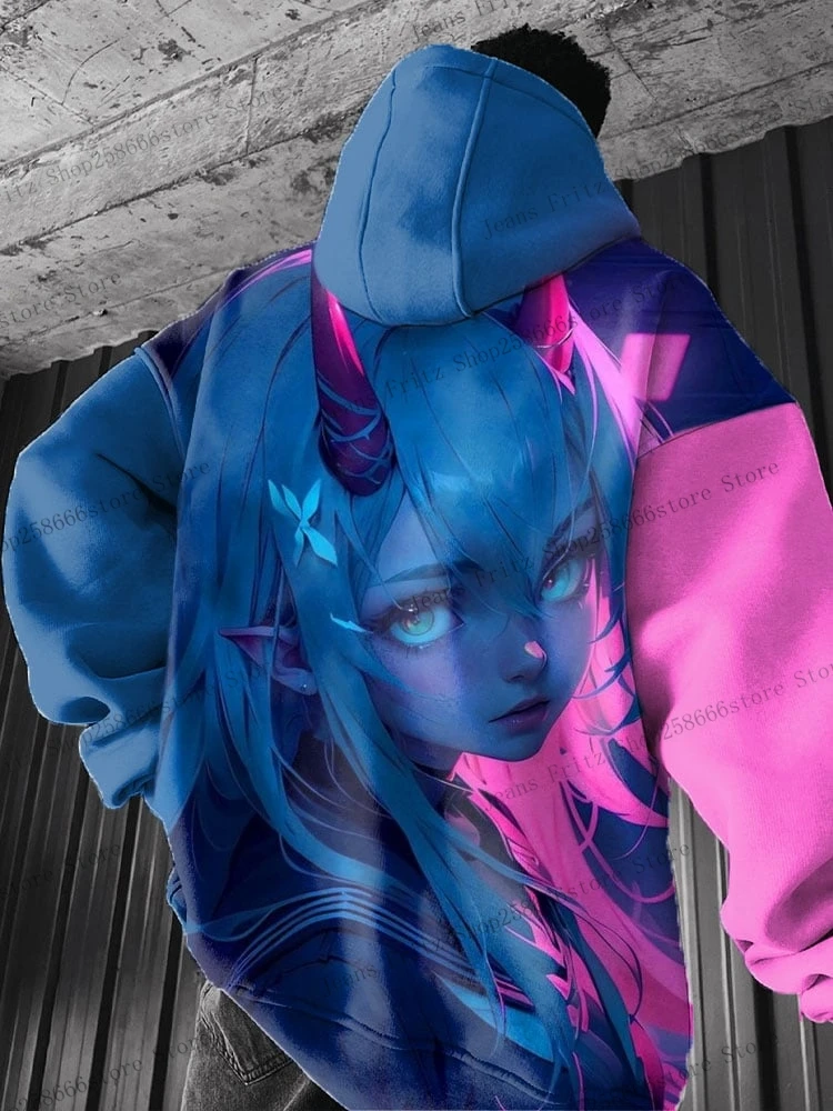 

Толстовка с рисунком девушки в стиле аниме, повседневный пуловер с капюшоном и длинными рукавами, 3D принт для мальчиков, модные мужские толстовки большого размера