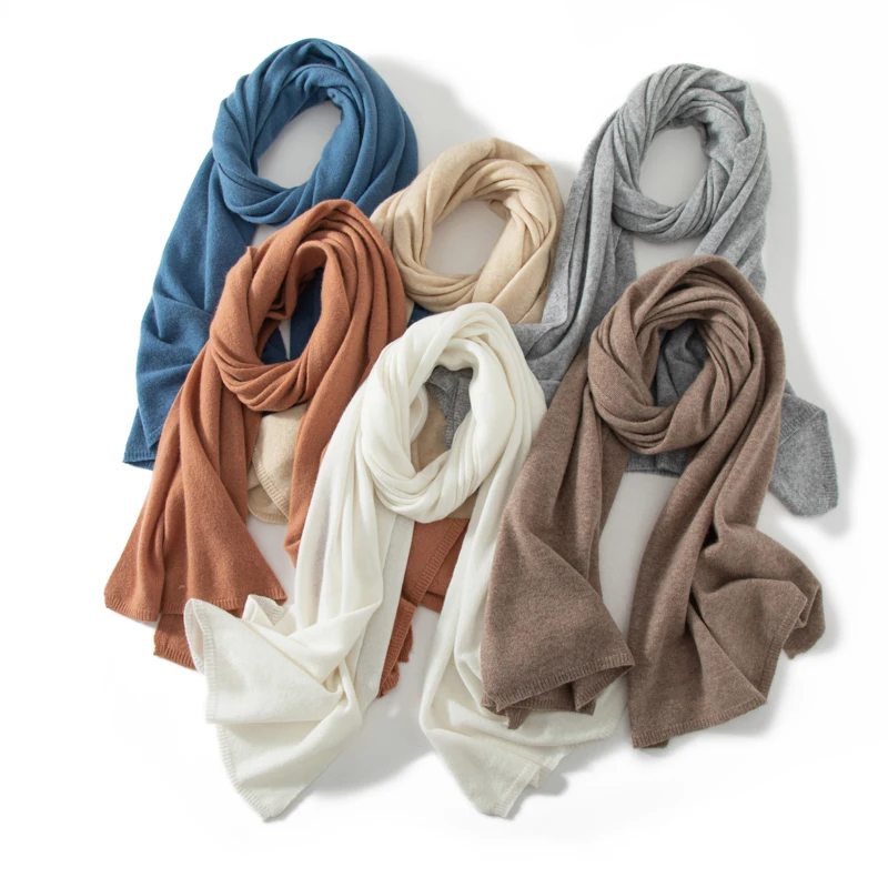 Quality Autumn Winter New Women 100% Pure Cashmere Knitted Scarf Solid Color Poncho Warm Fashion Capes Female High Quality Shawl