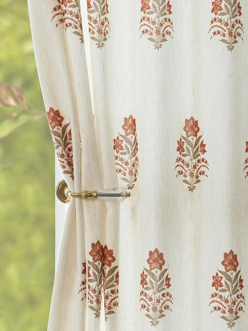 

Pinch Pleated Floral Curtains 40x95, 2 Panels, Light Filtering Linen Blend Drapes for Living Room Bedroom