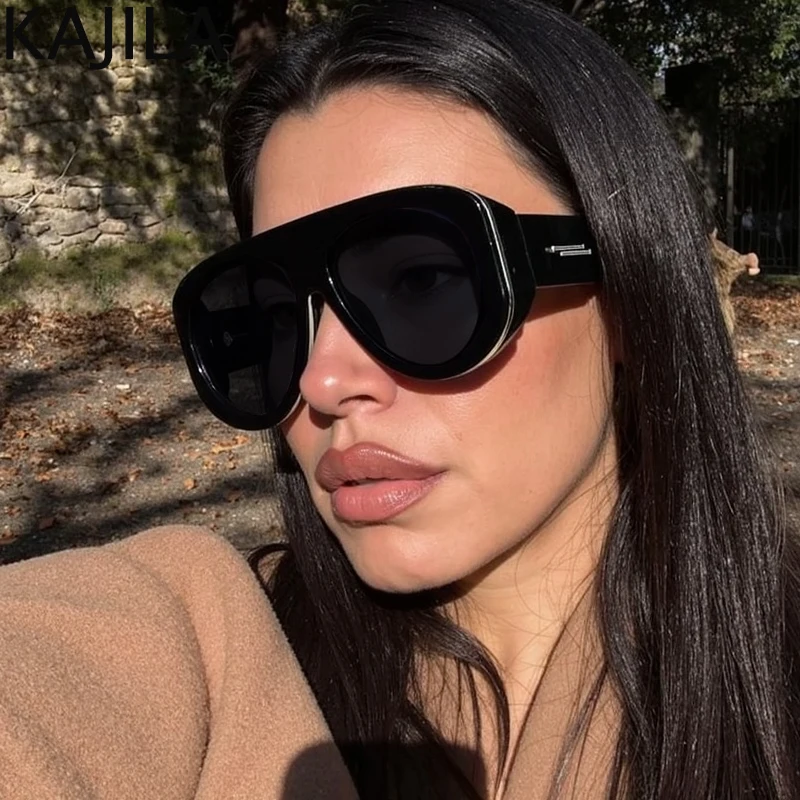 

Oversized Oval Pilot Shield Sunglasses Women Big 2025 Luxury Brand Retro Y2K Punk Mirror Sun Glasses For Ladies Shades UV400