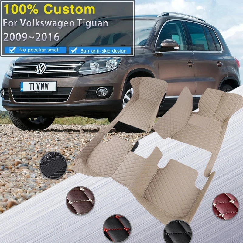 

Car Floor Mats For VW Volkswagen Tiguan 5N 2009~2016 Durable Carpets Luxury Leather Mat Waterproof Rugs Set Car Accessories 2010