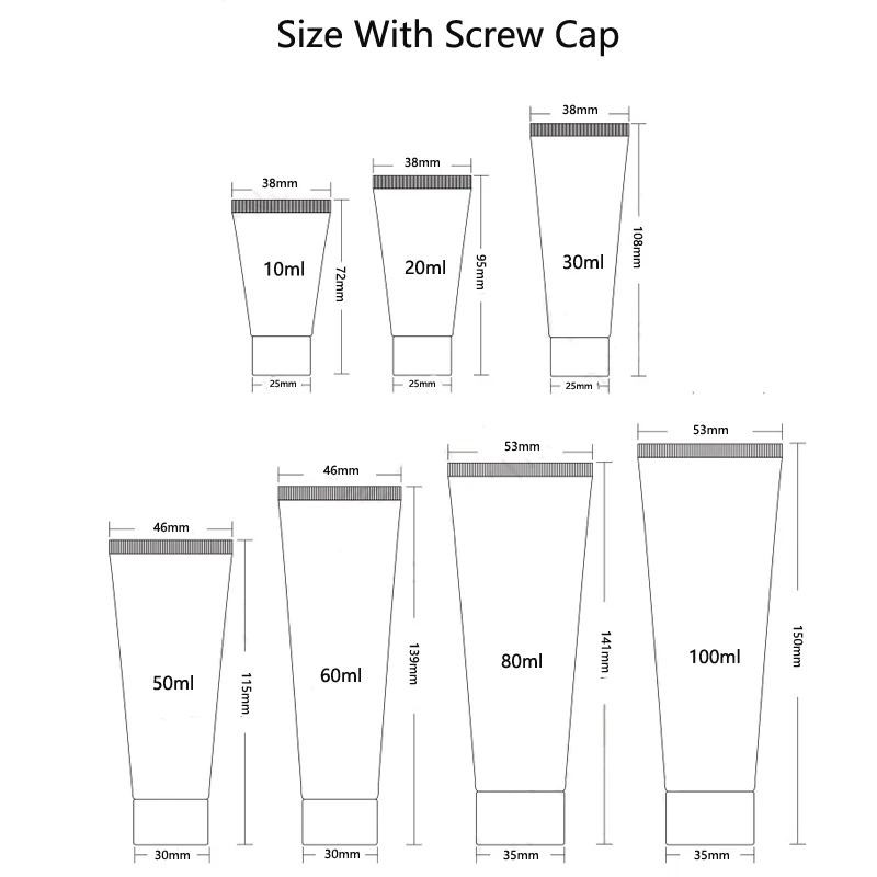 100pcs 10ml/20ml/30ml/50ml/80ml/100ml White Plastic PE Empty Soft Tube Cosmetic Cream Lotion Shampoo Bottle Travel Gel Container