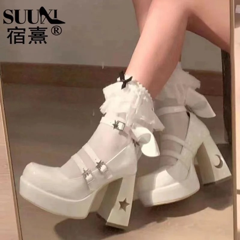 Increase by 10cm, fashionable and beautiful~high design sense, small high heels, thick heels, thick soles, Mary Jane, single