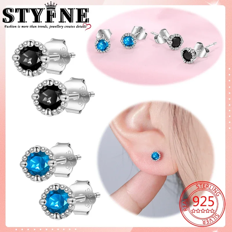 Travel Hobbies 925 Sterling Silver Simple Beaded Edge Round Diamond Stud Earrings Personalized Temperament Trendy