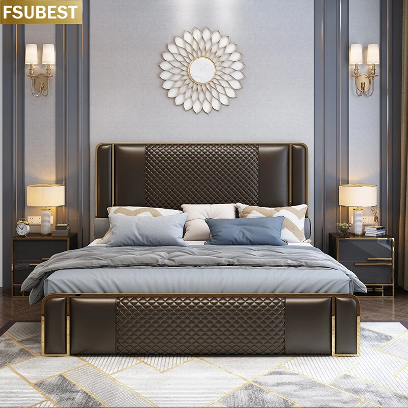 Designer Style Luxury Bed Frame Lit Cama Yatak Letto Letti Bedden Bedroom Furniture King Set 2 Personnes Madera Wooden Muebles