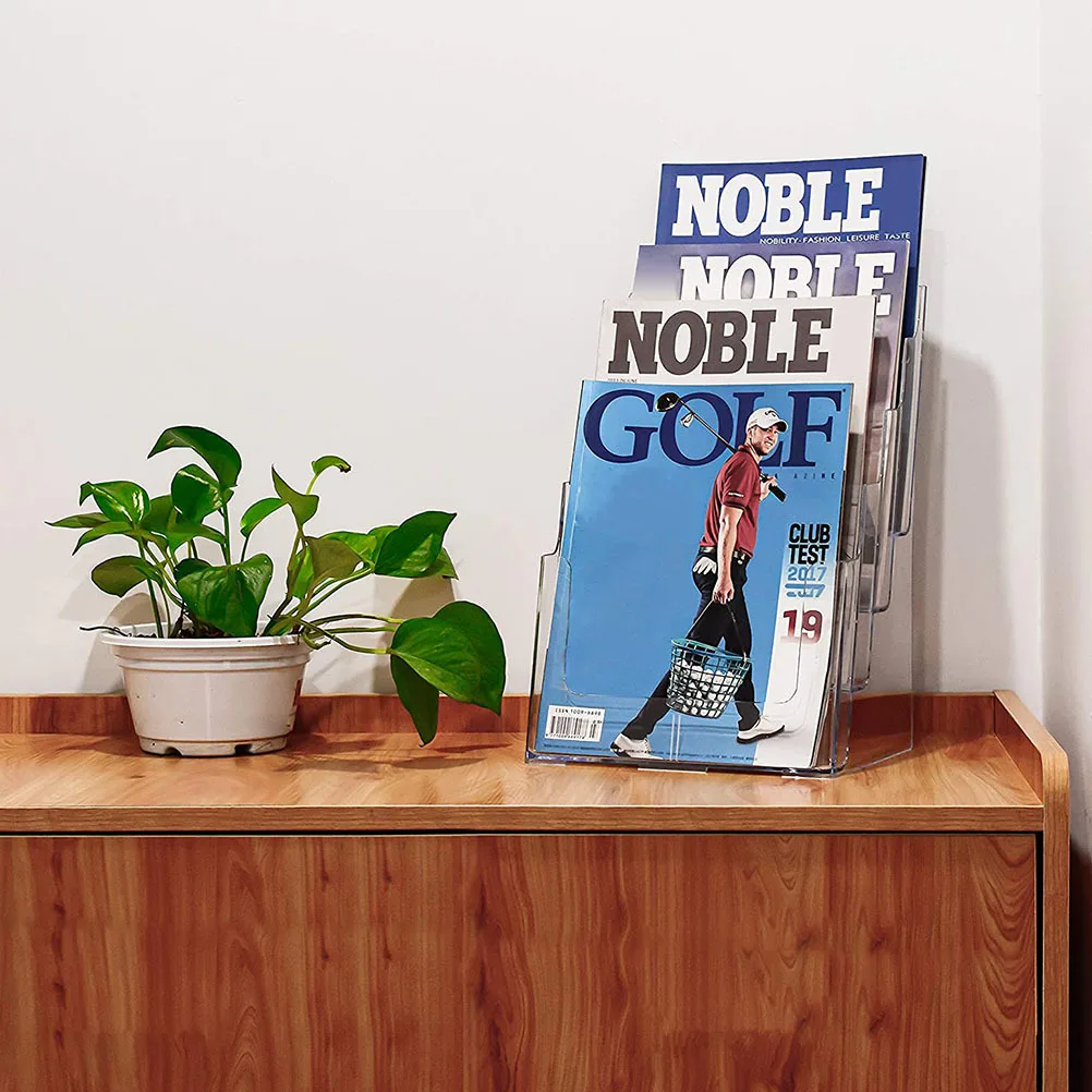 

Three-Layer Acrylic File Organizer Desktop Storage Rack Office Document Holder Magazine Brochure Literature Organizer